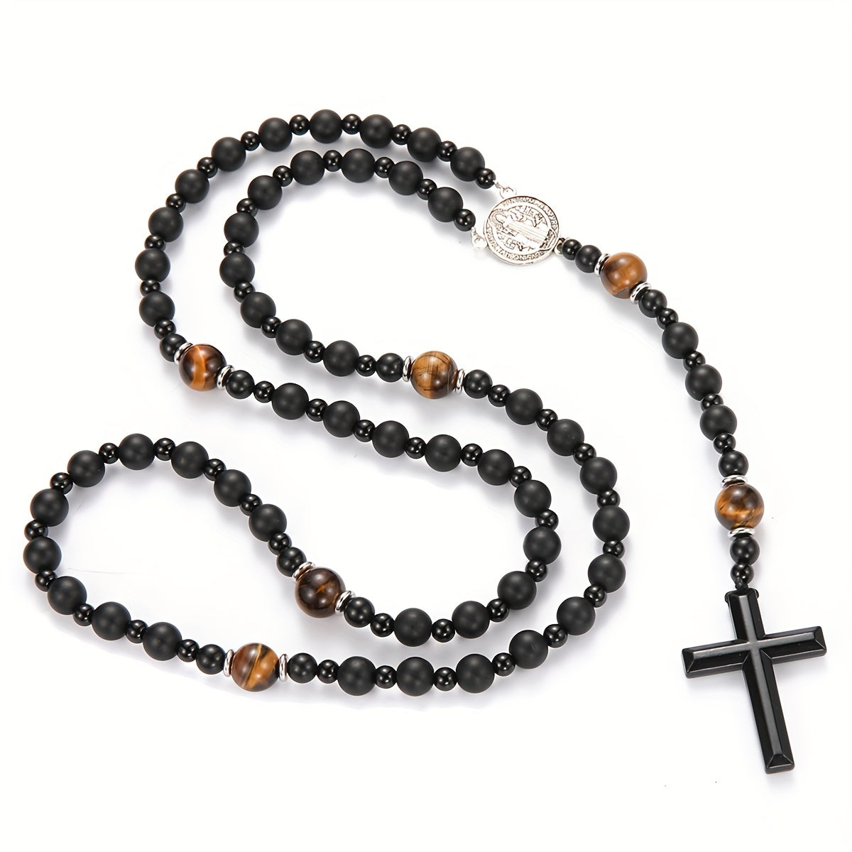 Dravon | Unisex Spiritual Bead Necklace with Cross | Black