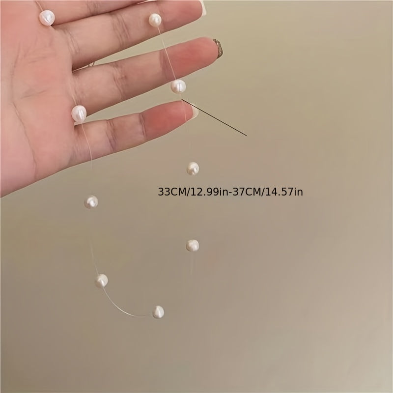 Lunelle | Women's minimalist pearl necklace with invisible thread | White