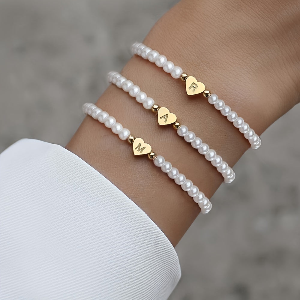 Alenora | Women's Personalized Pearl Bracelet with Initial Charm | Gold