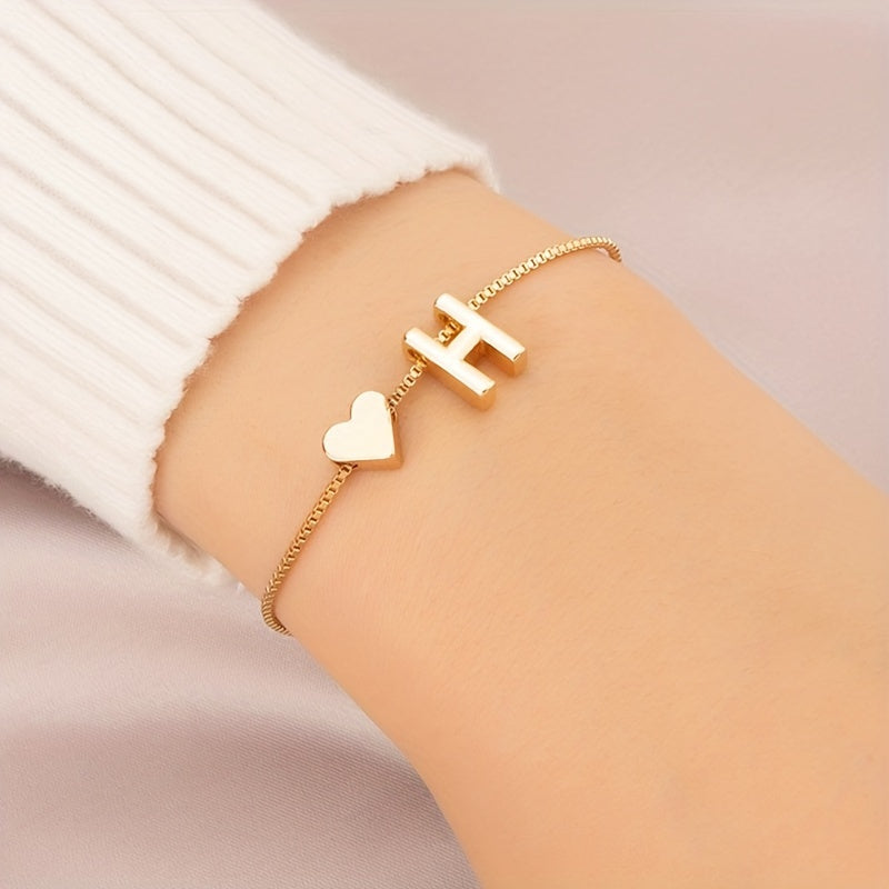 Liora | Women's minimalist heart bracelet with letter beads | Gold