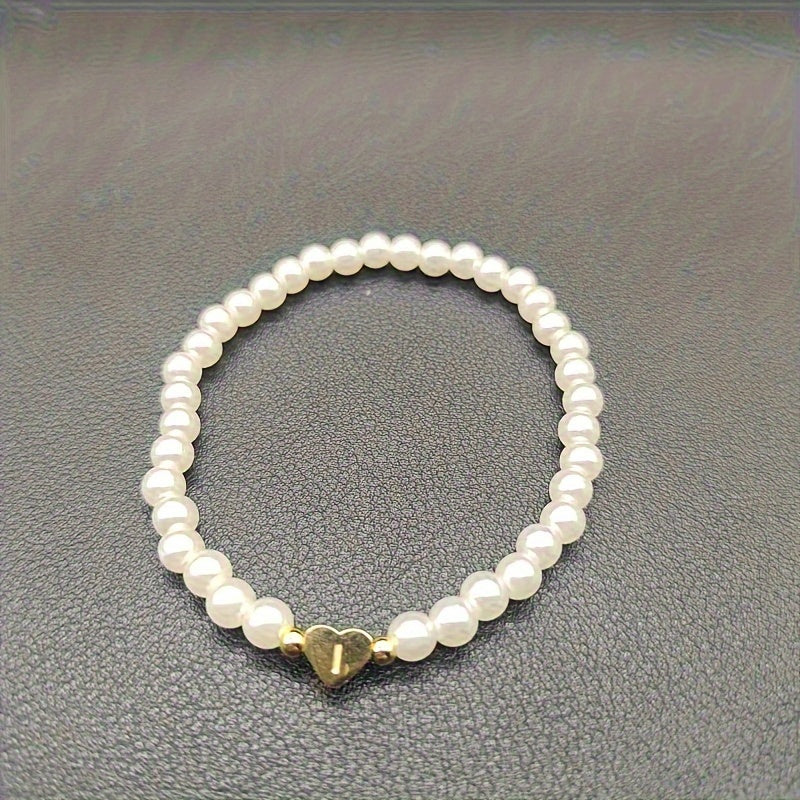 Alenora | Women's Personalized Pearl Bracelet with Initial Charm | Gold