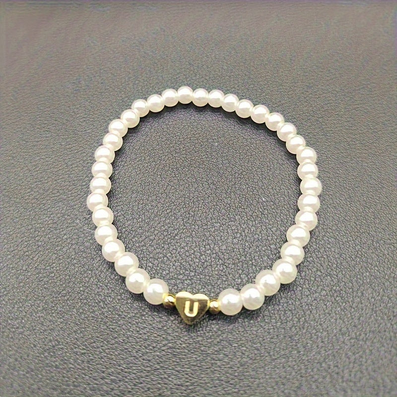 Alenora | Women's Personalized Pearl Bracelet with Initial Charm | Gold