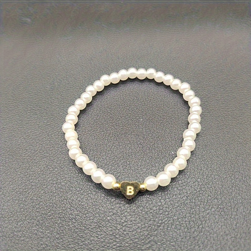 Alenora | Women's Personalized Pearl Bracelet with Initial Charm | Gold