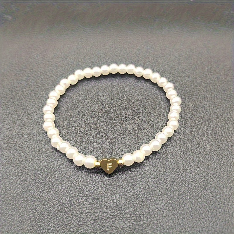 Alenora | Women's Personalized Pearl Bracelet with Initial Charm | Gold