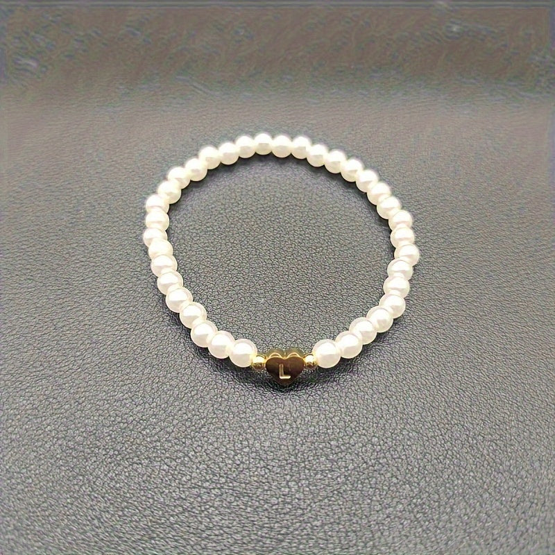 Alenora | Women's Personalized Pearl Bracelet with Initial Charm | Gold