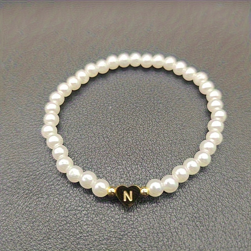 Alenora | Women's Personalized Pearl Bracelet with Initial Charm | Gold