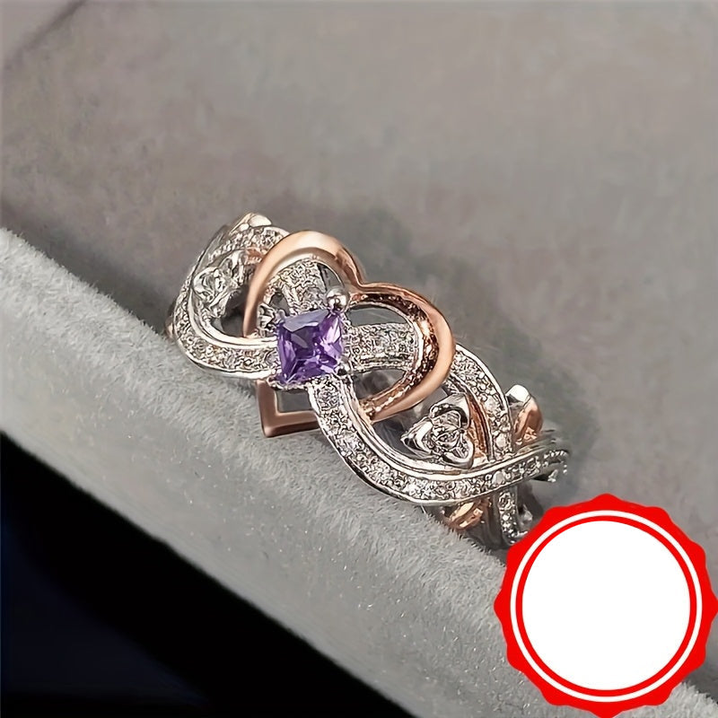 Amarila | Ladies infinity heart ring with purple zirconia | Silver