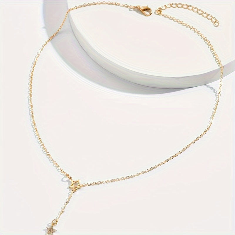 Stellira | Women's Y-Shaped Necklace with Sparkling Star | Gold