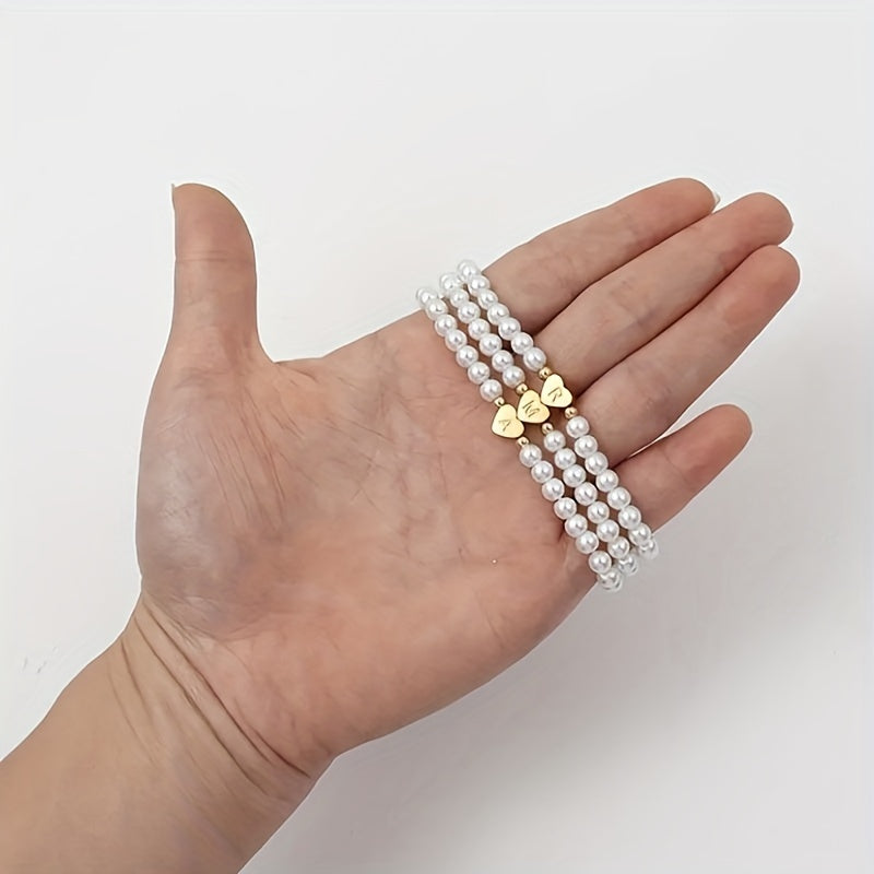 Alenora | Women's Personalized Pearl Bracelet with Initial Charm | Gold