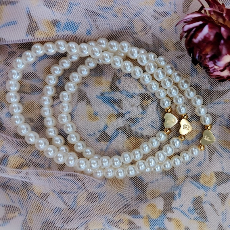 Alenora | Women's Personalized Pearl Bracelet with Initial Charm | Gold