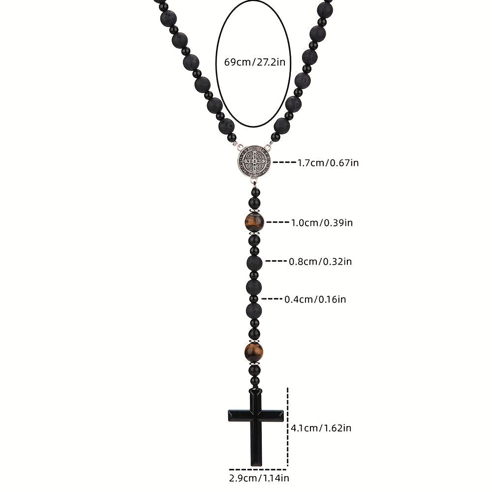 Dravon | Unisex Spiritual Bead Necklace with Cross | Black