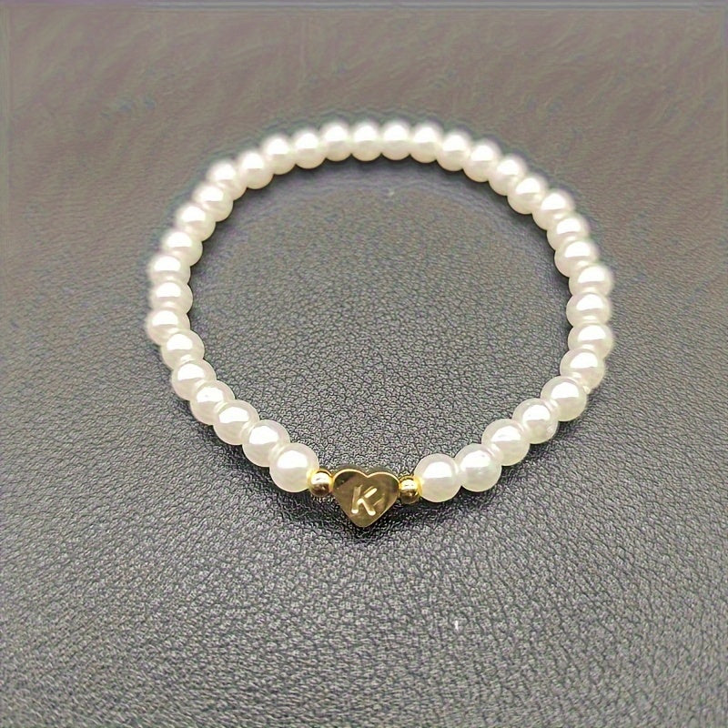 Alenora | Women's Personalized Pearl Bracelet with Initial Charm | Gold