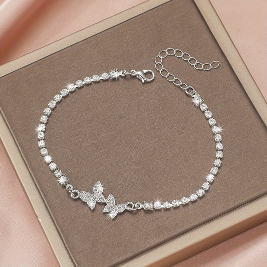 Lunivelle | Women's Sparkling Butterfly Bracelet with Rhinestones | Silver