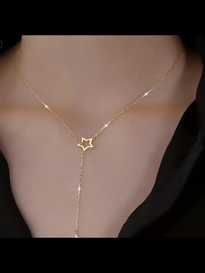 Stellira | Women's Y-Shaped Necklace with Sparkling Star | Gold