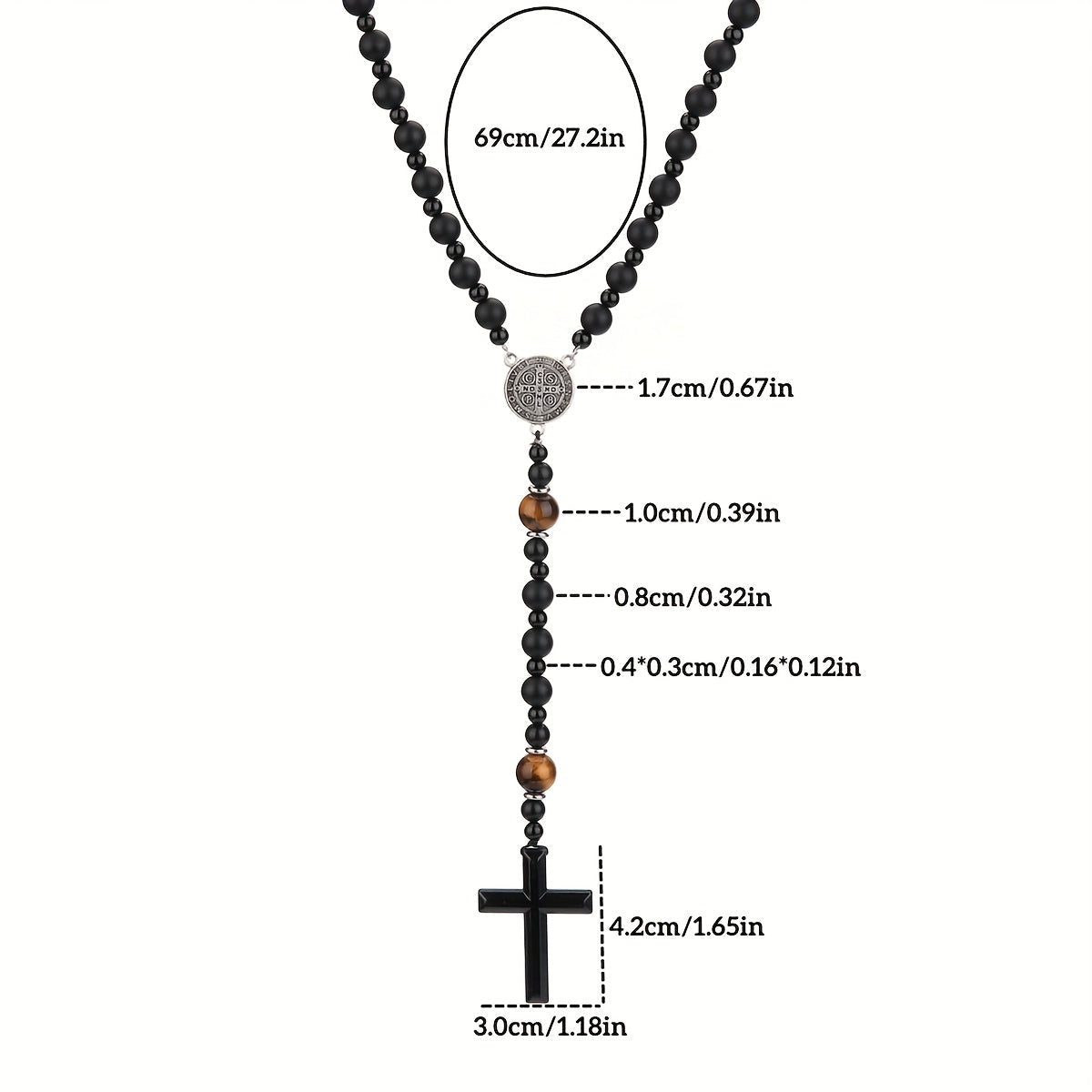 Dravon | Unisex Spiritual Bead Necklace with Cross | Black