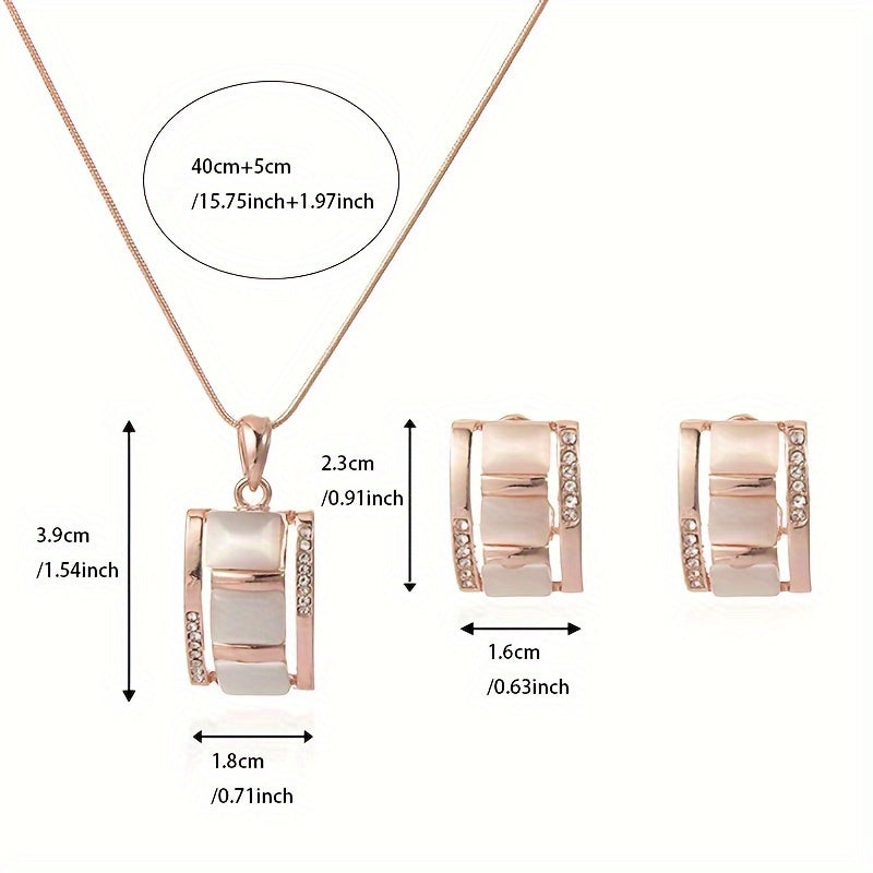Roseliah | Women's elegant jewelry set with opal and rhinestones | Rose gold & White