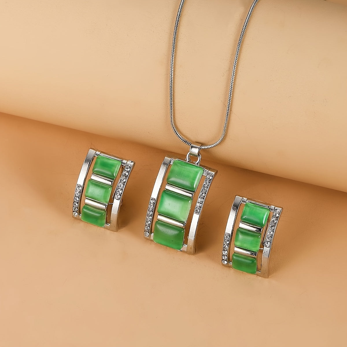 Roseliah | Women's elegant jewelry set with opal and rhinestones | Rose gold & White