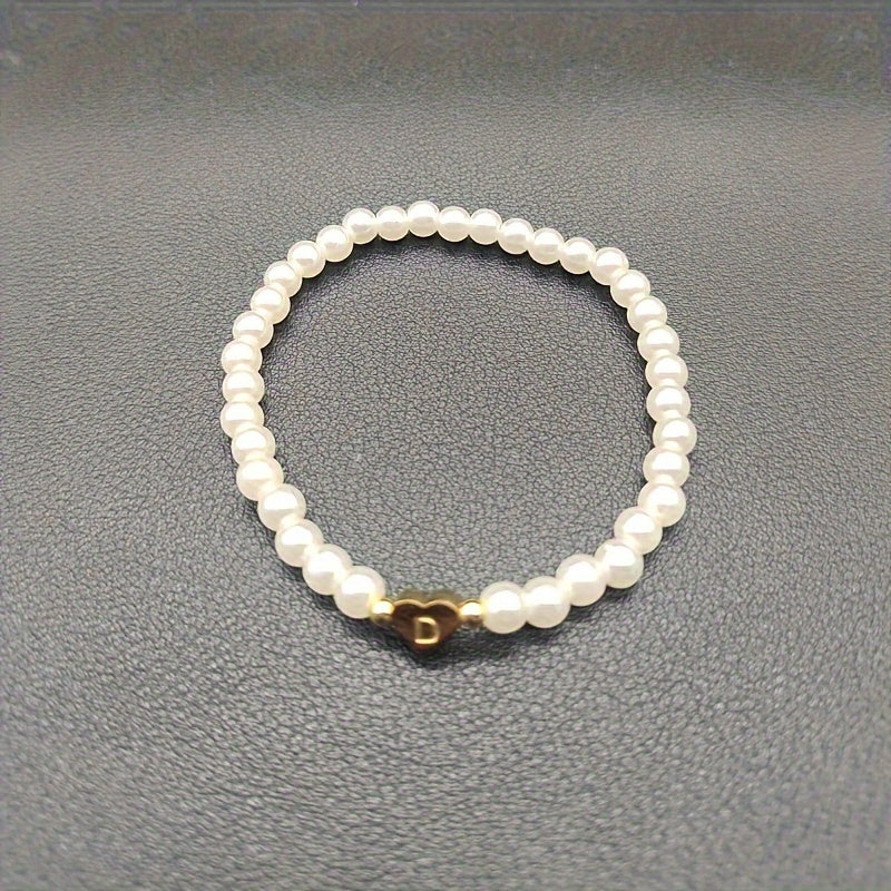 Alenora | Women's Personalized Pearl Bracelet with Initial Charm | Gold