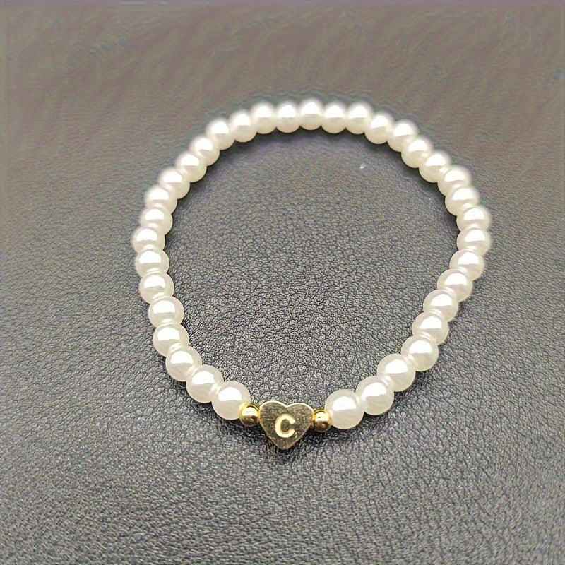 Alenora | Women's Personalized Pearl Bracelet with Initial Charm | Gold