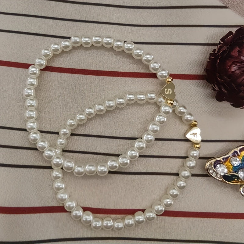 Alenora | Women's Personalized Pearl Bracelet with Initial Charm | Gold