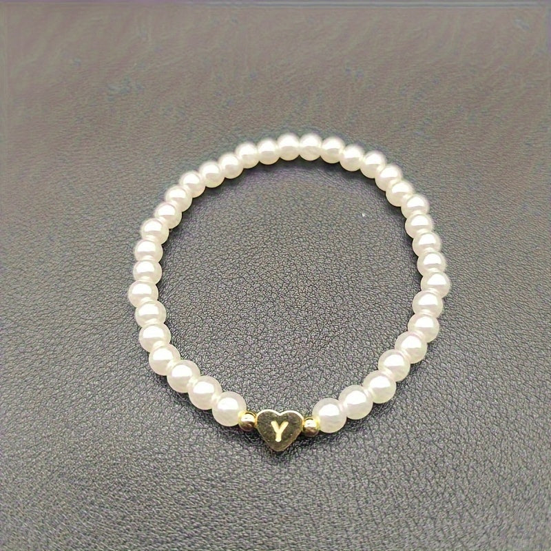 Alenora | Women's Personalized Pearl Bracelet with Initial Charm | Gold