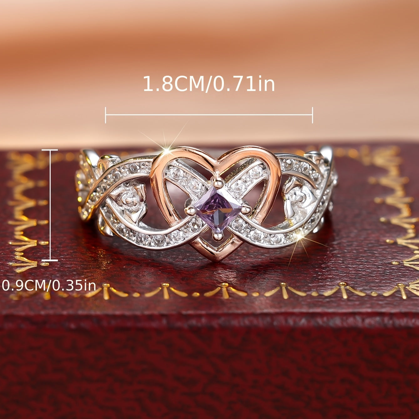 Amarila | Ladies infinity heart ring with purple zirconia | Silver