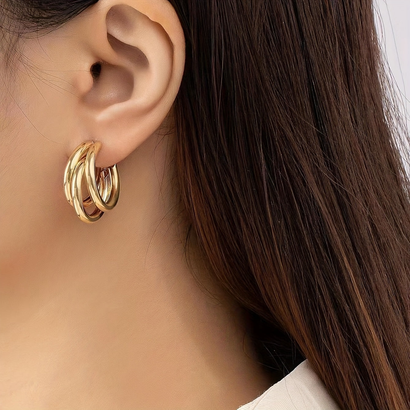 Caliora | Women's Elegant Layered Earrings with Rhinestones | Gold