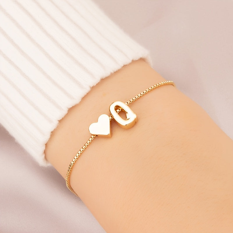Liora | Women's minimalist heart bracelet with letter beads | Gold
