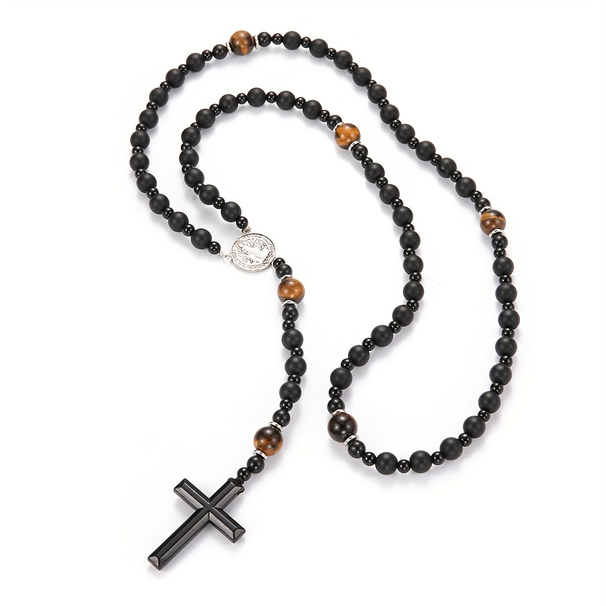 Dravon | Unisex Spiritual Bead Necklace with Cross | Black
