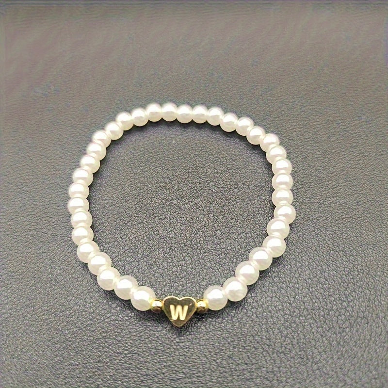 Alenora | Women's Personalized Pearl Bracelet with Initial Charm | Gold