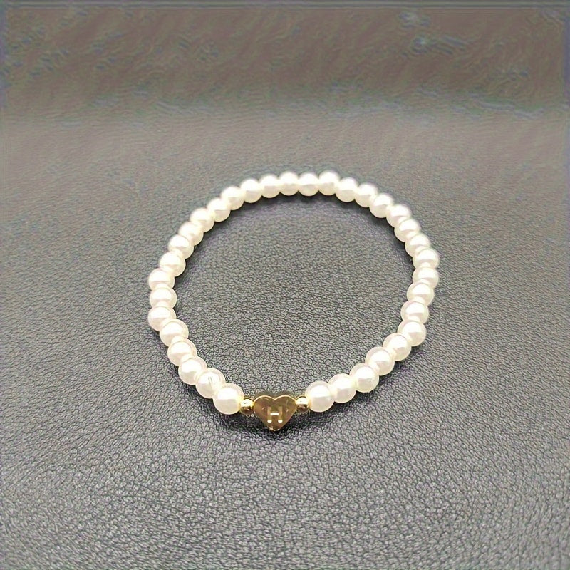 Alenora | Women's Personalized Pearl Bracelet with Initial Charm | Gold