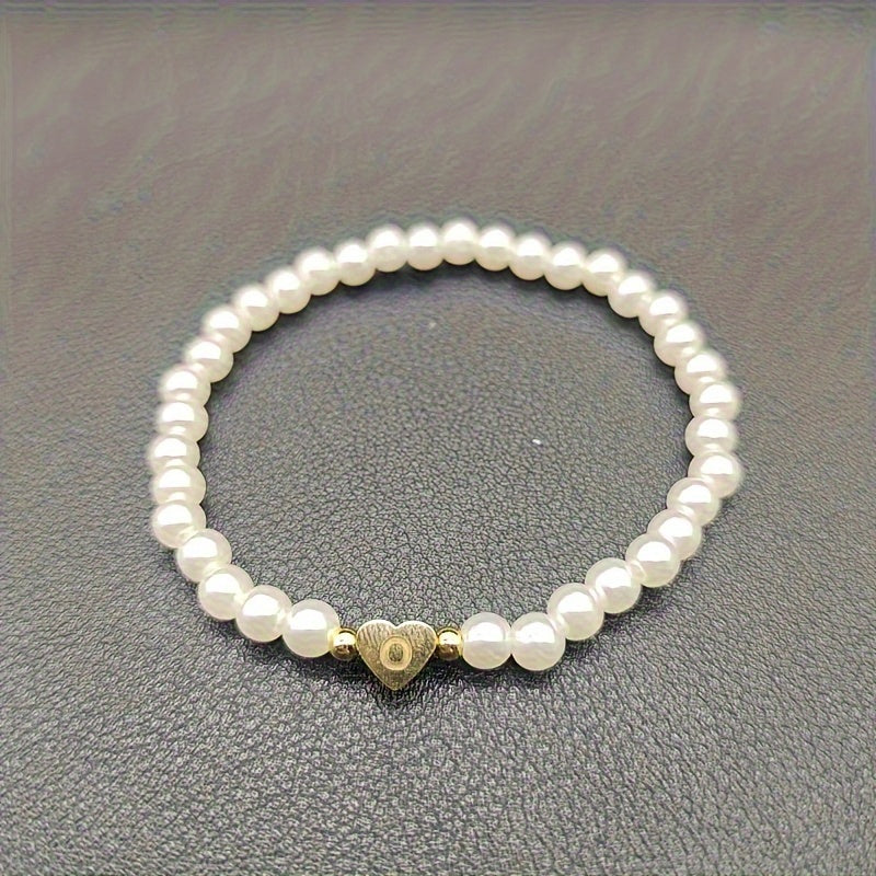Alenora | Women's Personalized Pearl Bracelet with Initial Charm | Gold