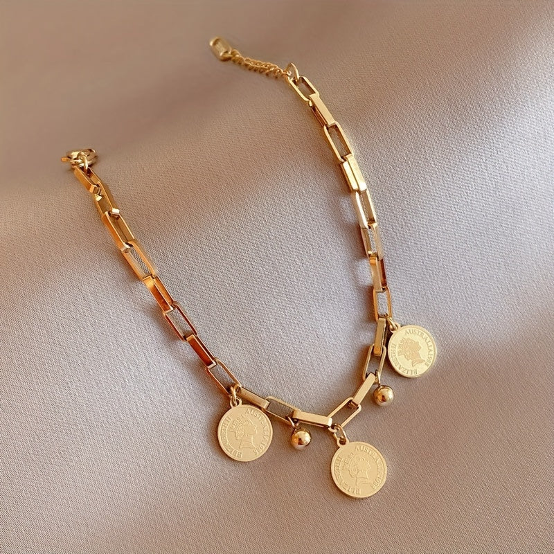 Zavaria | Women's modern bracelet with round charms | Gold