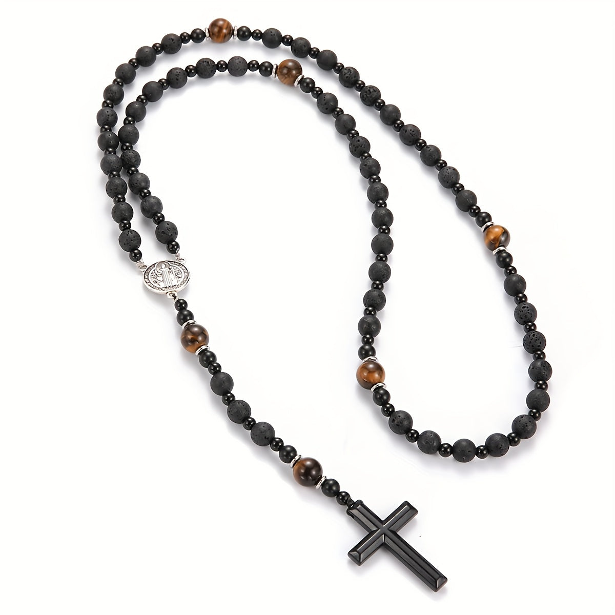 Dravon | Unisex Spiritual Bead Necklace with Cross | Black