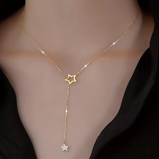 Stellira | Women's Y-Shaped Necklace with Sparkling Star | Gold