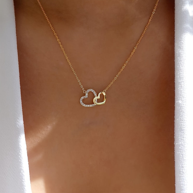 Valoria | Women's romantic heart necklace with rhinestones | Gold yellow