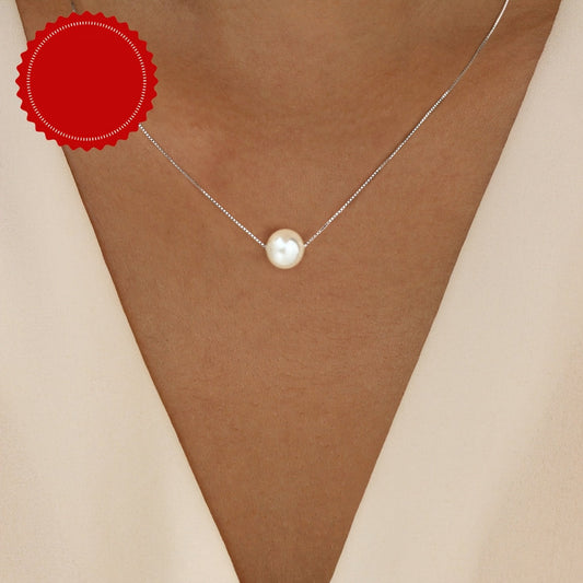 Solena | Women's pearl necklace with minimalist design | Silver