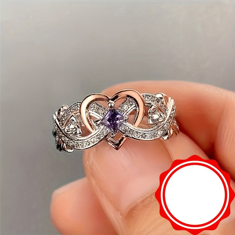 Amarila | Ladies infinity heart ring with purple zirconia | Silver