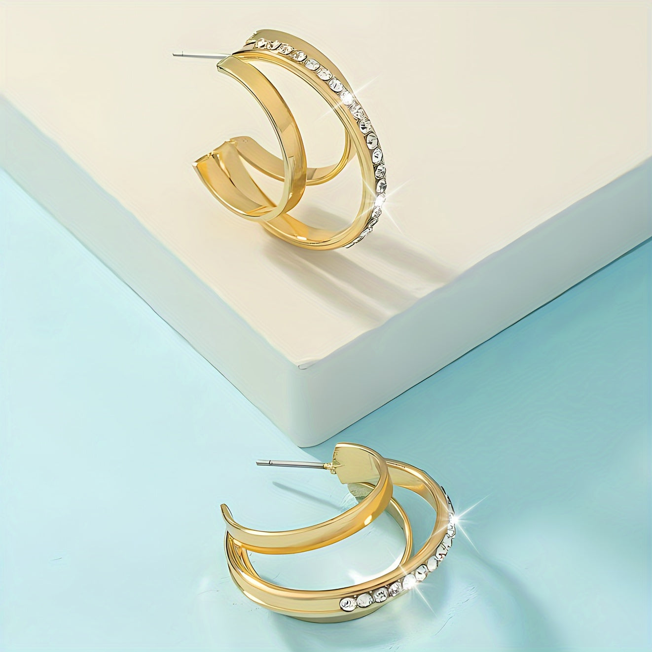 Caliora | Women's Elegant Layered Earrings with Rhinestones | Gold