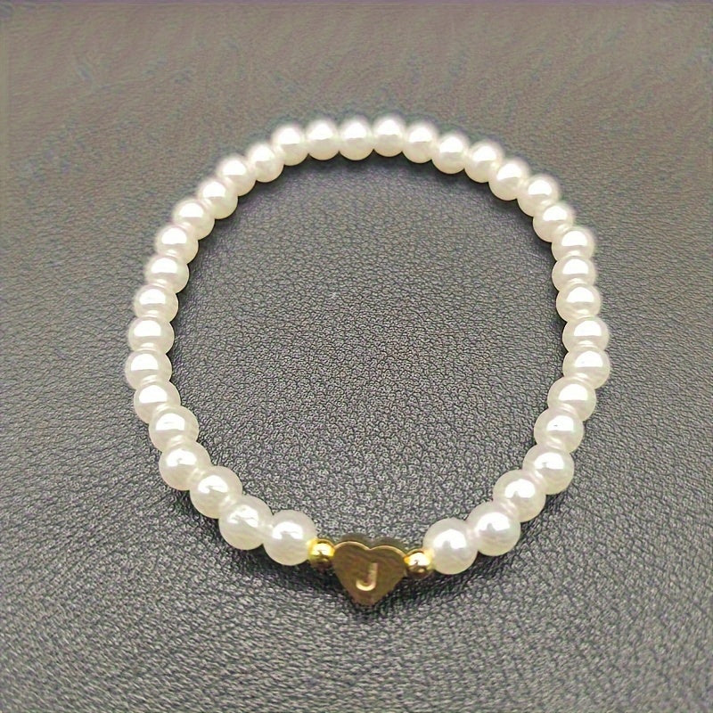 Alenora | Women's Personalized Pearl Bracelet with Initial Charm | Gold