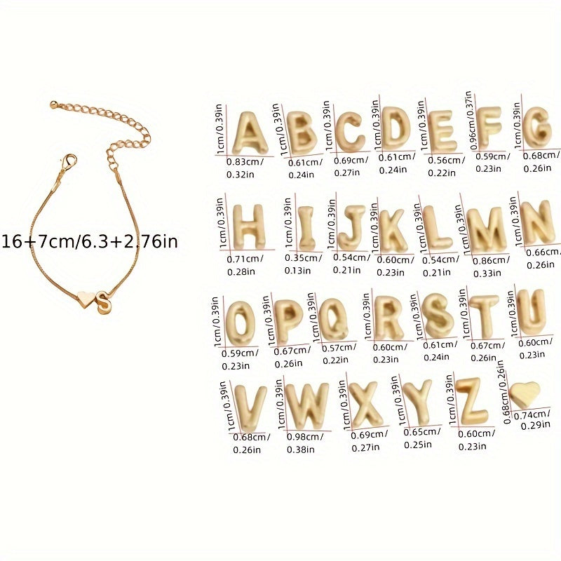 Liora | Women's minimalist heart bracelet with letter beads | Gold