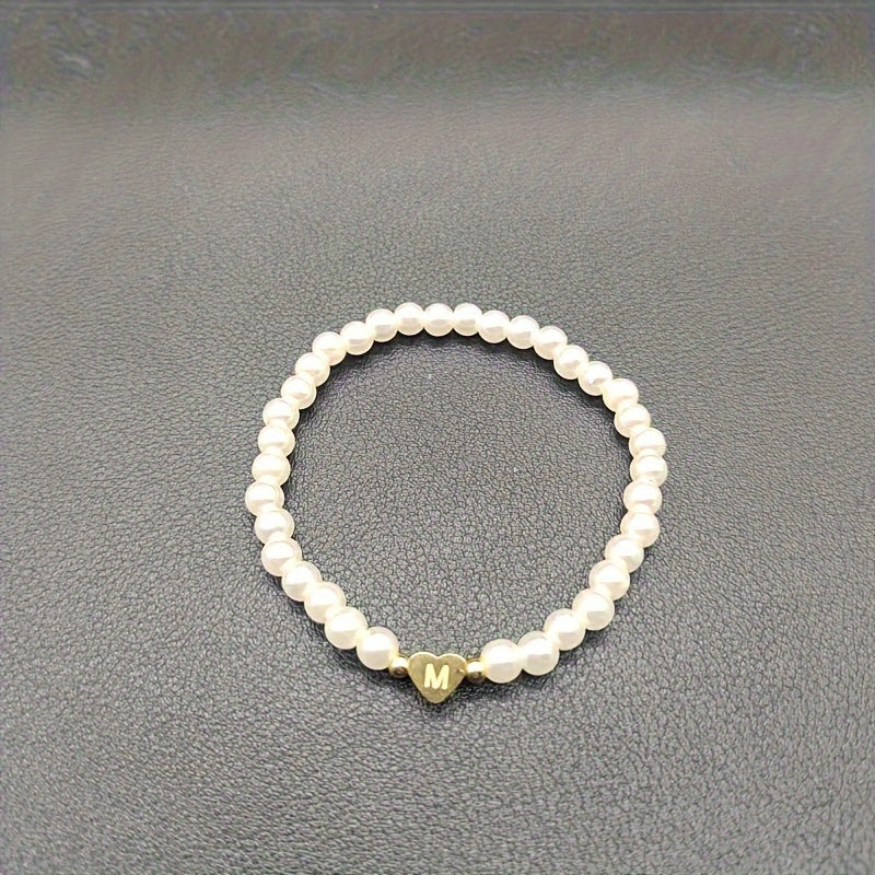 Alenora | Women's Personalized Pearl Bracelet with Initial Charm | Gold