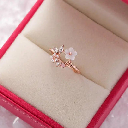 Adjustable Ring Wildflower with Gold Pearls