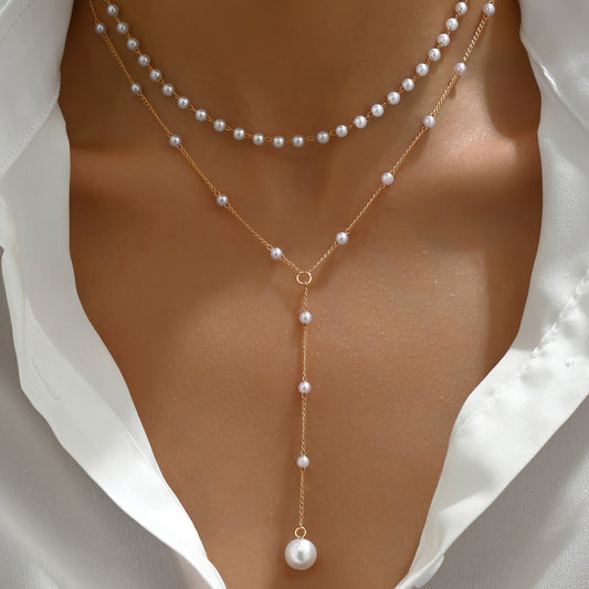 Celina | Women's elegant pearl necklace with tassels | White