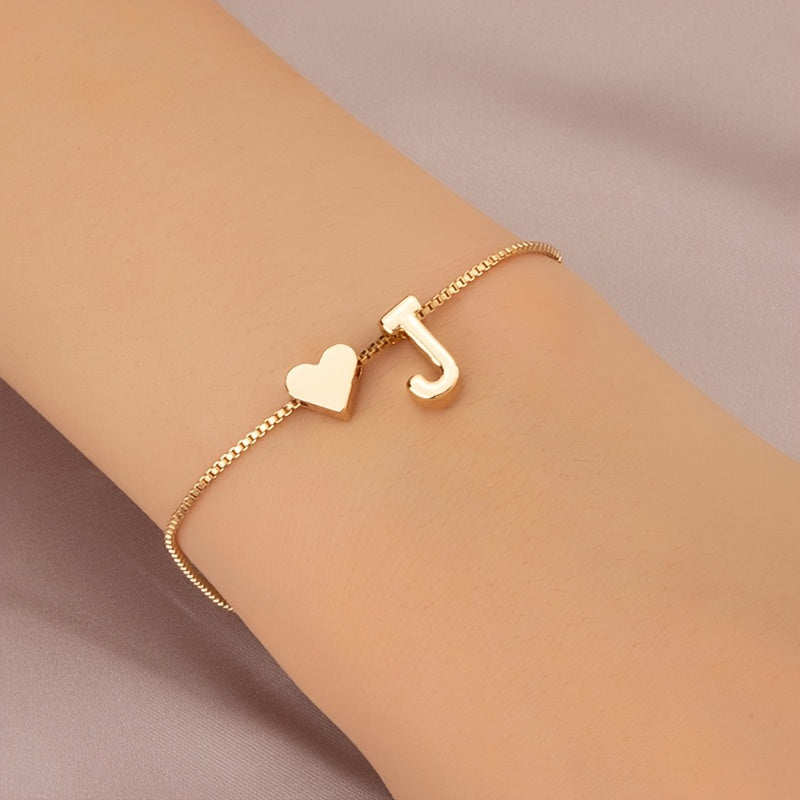 Liora | Women's minimalist heart bracelet with letter beads | Gold