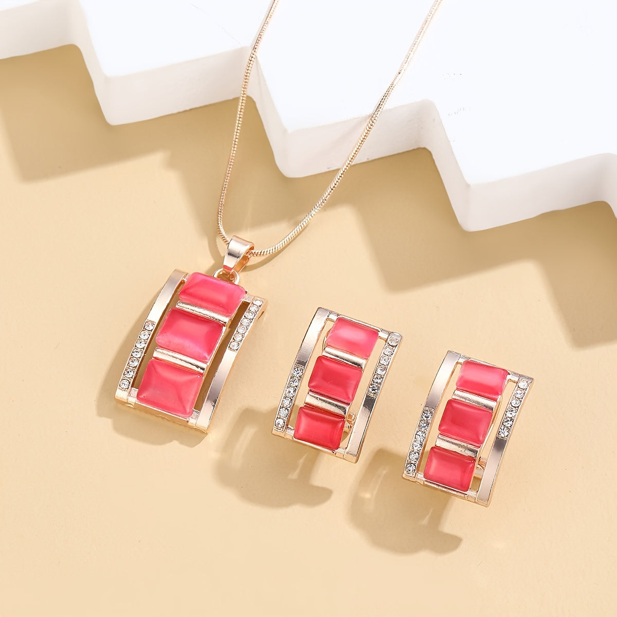 Roseliah | Women's elegant jewelry set with opal and rhinestones | Rose gold & White