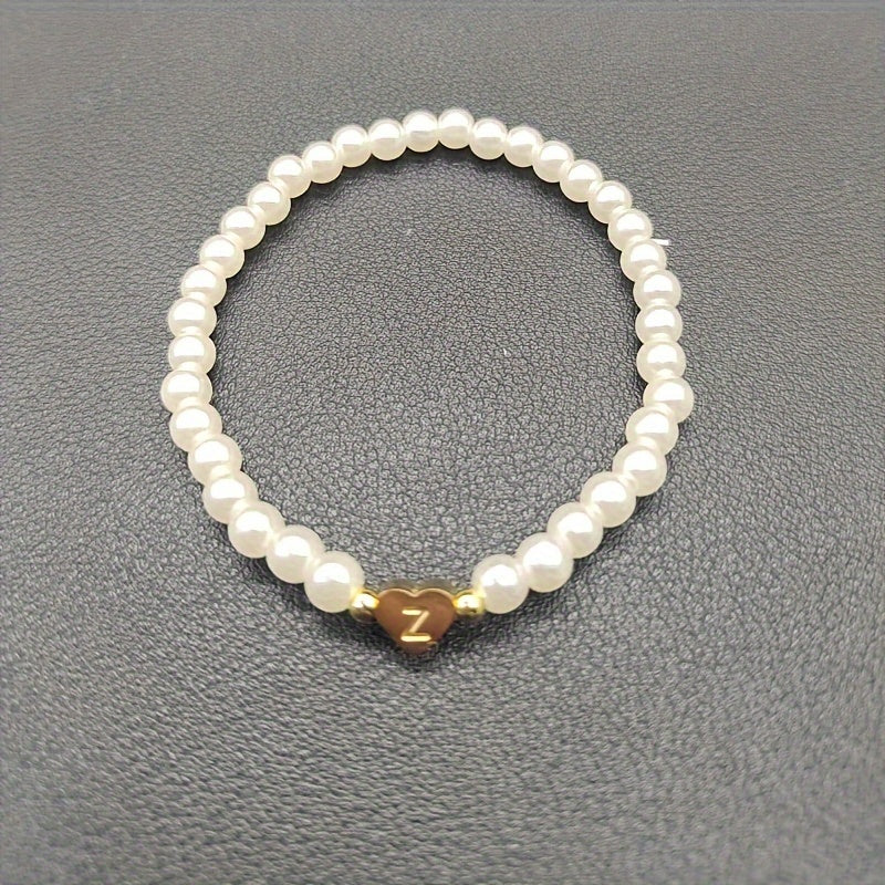Alenora | Women's Personalized Pearl Bracelet with Initial Charm | Gold