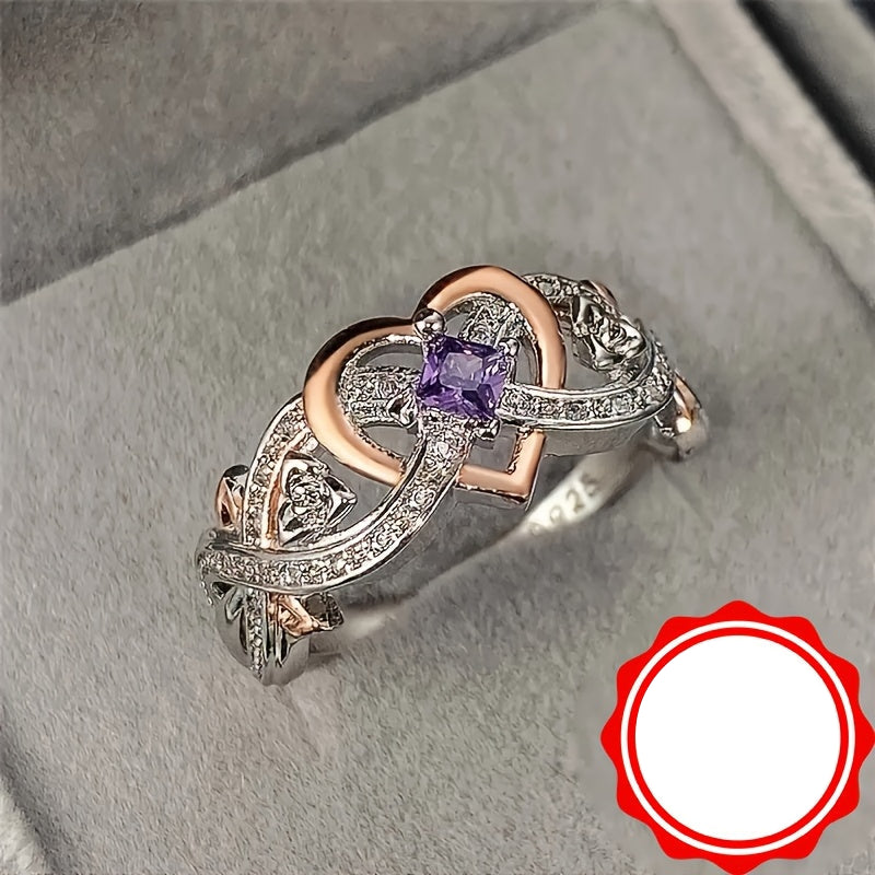 Amarila | Ladies infinity heart ring with purple zirconia | Silver