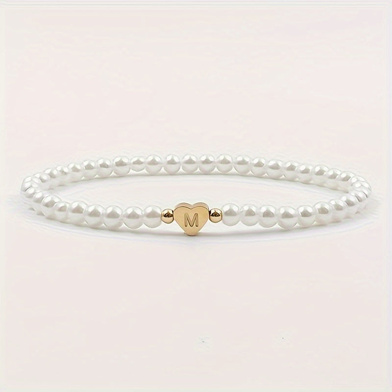 Alenora | Women's Personalized Pearl Bracelet with Initial Charm | Gold