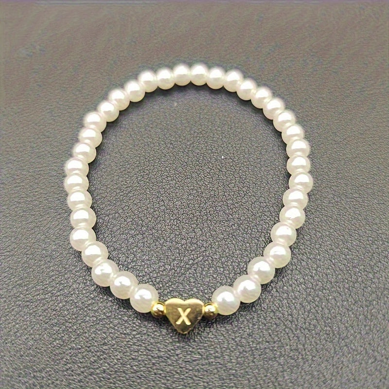 Alenora | Women's Personalized Pearl Bracelet with Initial Charm | Gold